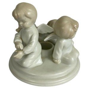 Fitz & Floyd 3 Angels Cream Ceramic Taper Candle Holder Made in Japan Children